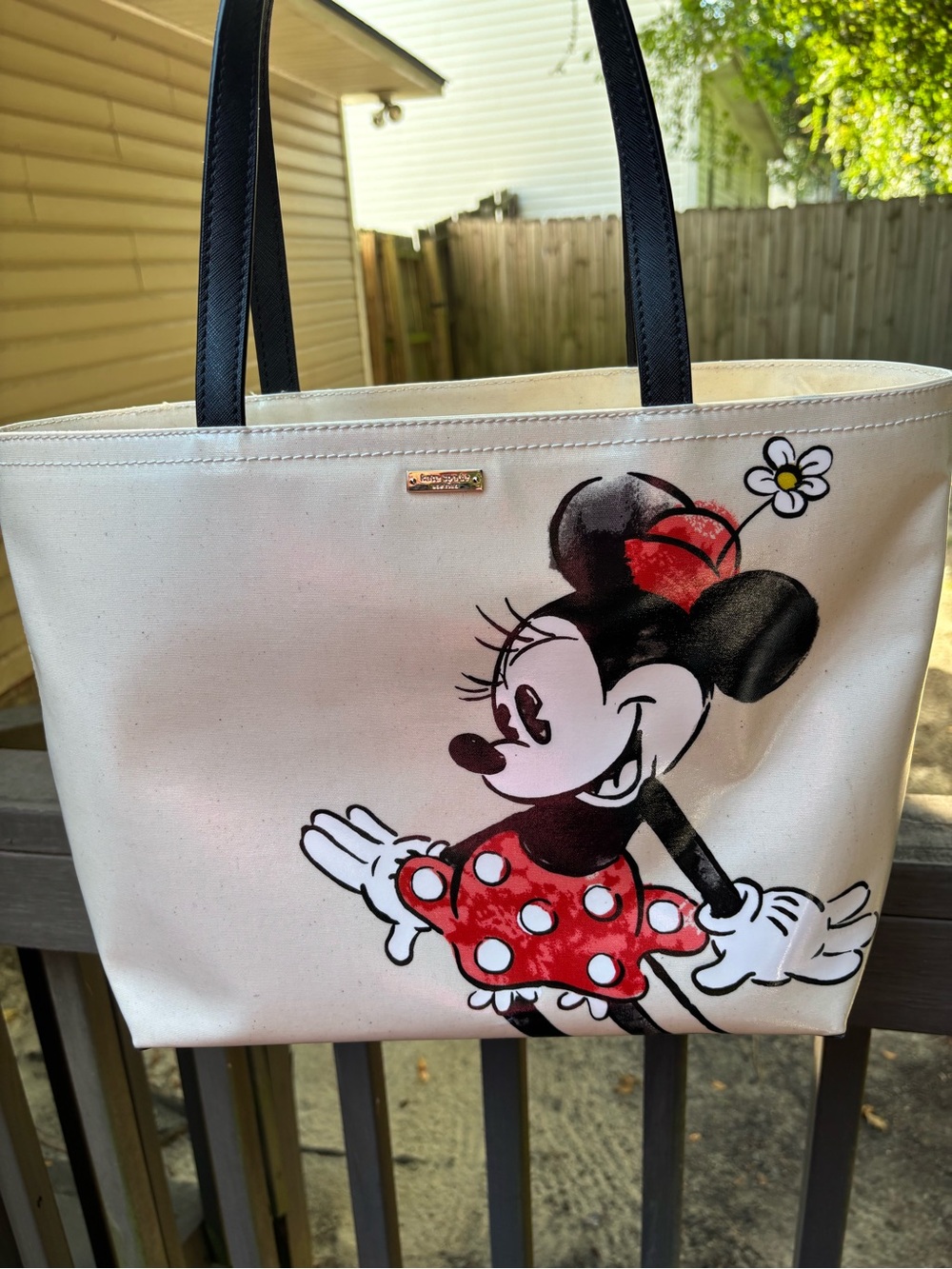 Kate Spade Disney Minnie Mouse Cream Tote Bag with Black Handles